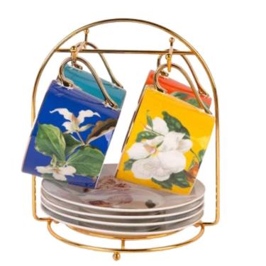 Imagem de Jogo de Xícaras chá Blummen com Suporte New Bone Filete Ouro 4un l`hermitage