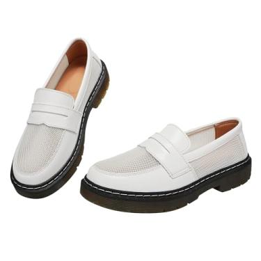 Imagem de CLAKBLRG Mocassins femininos clássicos Penny mocassins femininos modernos para dirigir mocassins femininos, Malha branca, 41