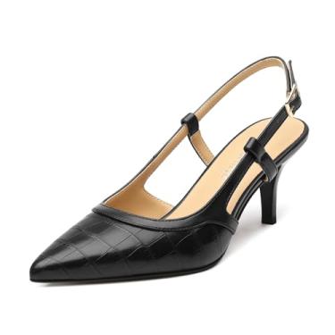 Imagem de DEMOSHINE Sapatos femininos com salto gatinho, bico fino, fechado, salto baixo, 5 cm, para casamentos, negócios, confortáveis, clássicos, elegantes, Croco preto, 39