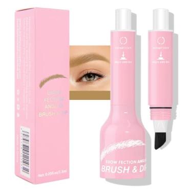Imagem de WanTuoluo Pincel angular marrom claro e caneta de mergulho, creme de gel líquido para sobrancelhas naturais, pomada de sobrancelha à prova de manchas, impermeável e de longa duração e secagem rápida