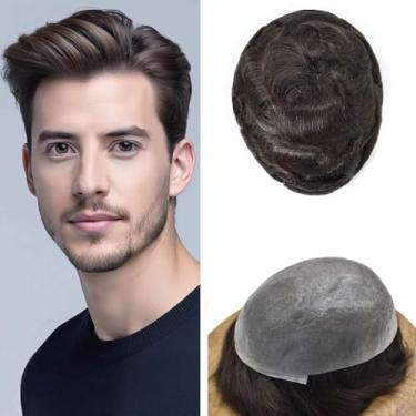 Imagem de Healthlif Peruca masculina europeia Remy cabelo humano para homens sistema de cabelo em V para homens peruca de pele ultrafina para homens peruca de cabelo 8X10#2 marrom escuro 90% densidade