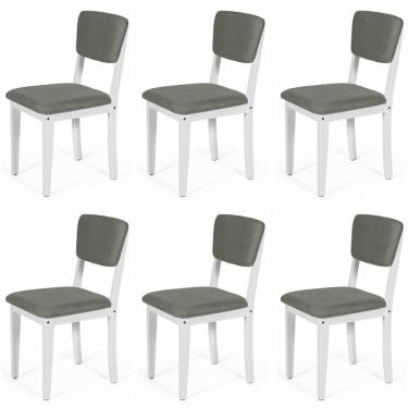 Imagem de Conjunto 6 Cadeiras De Jantar Estofada Em Madeira Maciça Ella Branco/cinza