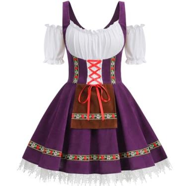 Imagem de GRAJTCIN Fantasia Oktoberfest feminina Dirndl bávaro alemão vestido plus size Octoberfest roupas para carnaval de Halloween (2GG, roxo)
