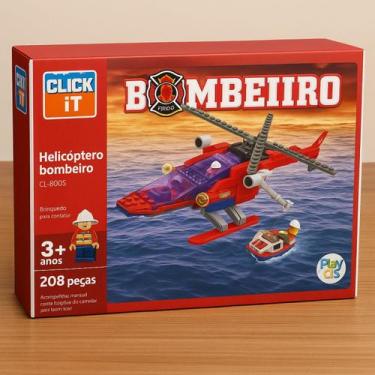 Imagem de Brinquedo Para Construir Helicóptero Bombeiro 208 Peças - Click It