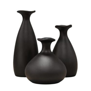Imagem de Trio Vaso Garrafa De Cerâmica Decorativa Para decoração Sala Suculenta(Preto)