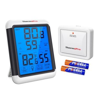 Imagem de ThermoPro TP65 Termômetro digital sem fio higrômetro digital monitor de umidade com tela sensível ao toque jumbo e medidor de umidade de fundo, LCD