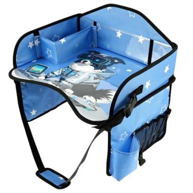 Imagem de Bandeja de viagem infantil para assento de carro infantil, essencial para viagem de carro, bandeja de mesa para crianças com alça de alívio de peso, base de silicone antiderrapante, tapete impermeável