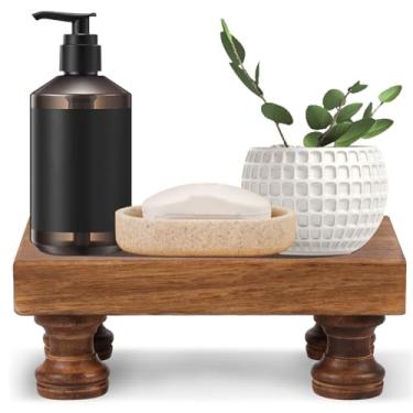 Imagem de Suporte de madeira para exibição, suporte de pedestal de madeira de fazenda, bandeja decorativa de madeira, bandeja de exibição para sabonete, bandeja rústica para decoração de cozinha e banheiro