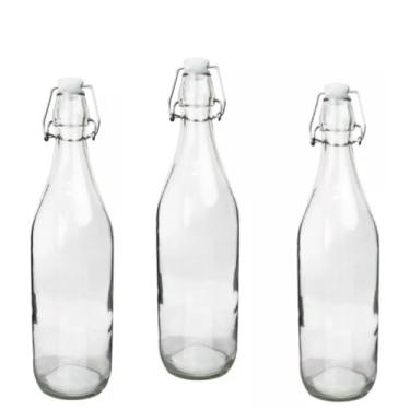 Imagem de Kit Com 3 Garrafas De Vidro E Tampa Hermética 500ml Cada