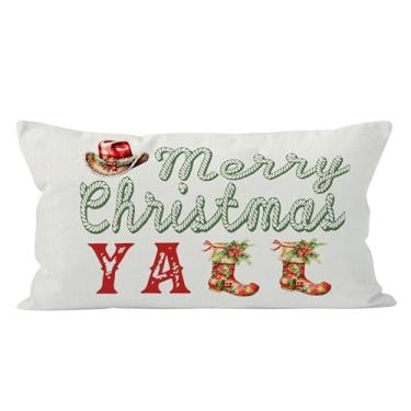 Imagem de QGFM Capas de almofada de Natal ocidentais 30 x 50, decoração de casa ocidental, chapéu de vaqueira vintage country botas decorativas de Natal para almofadas lombares para sofá, quarto, sala de estar