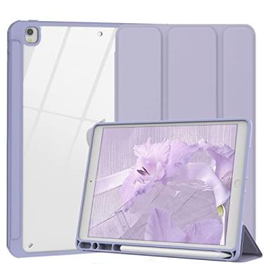 Imagem de Xkladz Capa para iPad 9ª/8ª/7ª geração (2021/2020/2019), capa para iPad de 10,2 polegadas com suporte para lápis, capa traseira transparente para tablet, hibernar/despertar automático - roxa