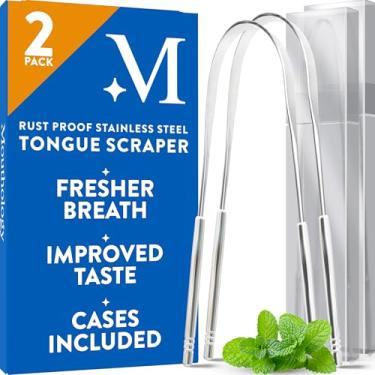 Imagem de Raspador de língua BASIC CONCEPTS (pacote com 2), reduz o mau hálito (estojos de viagem incluídos), limpadores de língua de aço inoxidável, raspador de língua de metal, raspador de língua para adultos