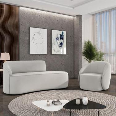 Imagem de Sofá 2 Lugares Orgânico 140cm Morgan e Poltrona Lua Veludo Cinza D03 -