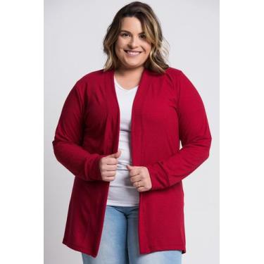 Imagem de Cardigan Feminino Plus Size Ribana Larga - Serena, Bordô, G6
