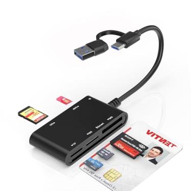 Imagem de Adaptador de cartão SIM tipo C/USB – 7 em 2 CAC Smart Card Reader Militar, MS Pro Duo/SD/TF/M2/ID/IC/PIV/SIM, leitor de cartão SIM Memory Stick Pro Duo, adaptador para computador, PC, Windows, Linux