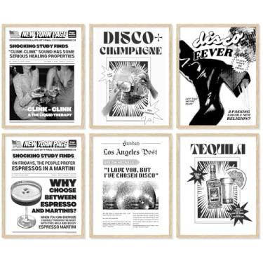 Imagem de uniro Conjunto de 6 estampas de tequila de discoteca para galerias de jornais modernas, decoração de carrinho de bart, decoração de parede de banheiro descolada, pôster de discoteca para meninas