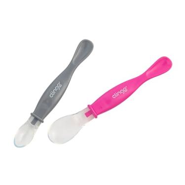 Imagem de Clingo Colher Silicone Ponta Dupla Colors Rosa - 2 Unid Rosa/Cinza