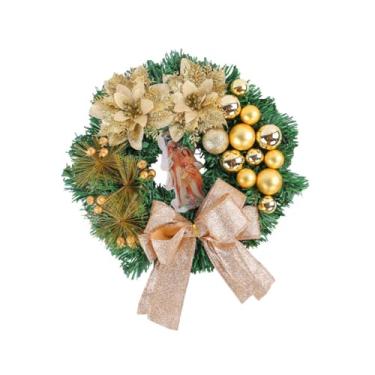 Imagem de oshhni Guirlanda de Natal com folhagens artificiais, pingente reutilizável, decoração de Natal, bola de Natal, guirlanda para porta da frente, feriados, Ouro 30cmx30cmx8cm