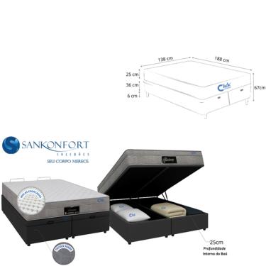 Imagem de Conjunto Cama Box Baú Bipartida Blindada Suede + Colchão Casal Riviera Molas Ensacadas 138x188