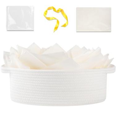 Imagem de OIAHOMY Cesta de presente vazia com alça, cesta de tecido pequena de 34 x 25 x 14 cm com saco de presente, fita e papel de embrulho, armazenamento de brinquedos para cães - branca