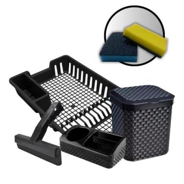 Imagem de Kit Porta Detergente Escorredor Rodo De Pia Lixeira 5L Esponjas - Arqp