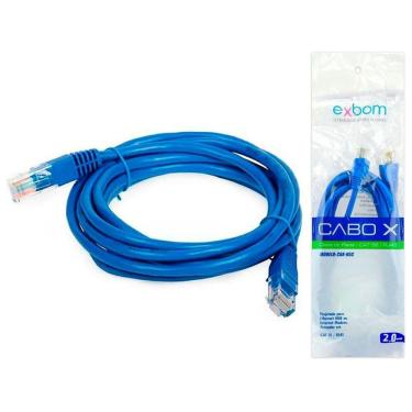 Imagem de Patch Cord 2 Metros Cabo de Rede CAT5E Azul Exbom