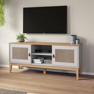 Imagem de Rack para TV até 60 Polegadas 2 Portas com Pés de Madeira Trama Movelbento