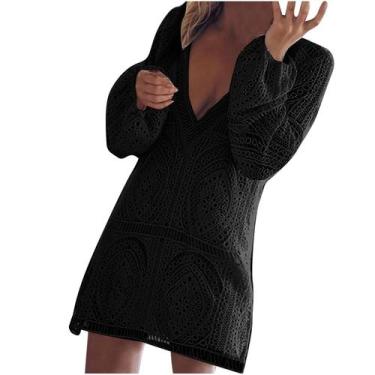 Imagem de Blusa feminina com decote em V, cor sólida, vazada, biquíni, praia, bl