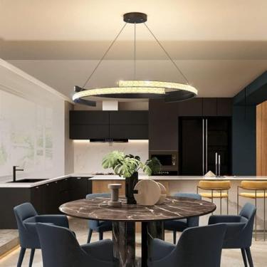 Imagem de Lustres de cristal de luxo, iluminação de lustre de sala de jantar preta丨Luminária pendente de cristal redonda LED compatível com sala de estar, cozinha, quarto丨Luminárias de bar, lustres su