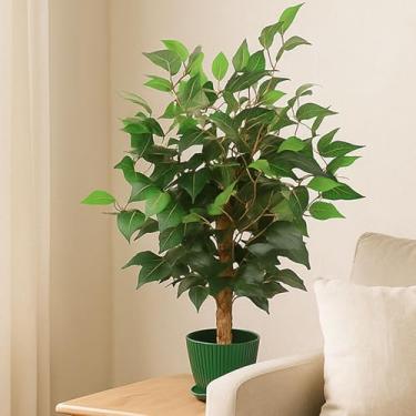 Imagem de Árvore de ficus artificial, tronco natural, folhas de banyan de seda realistas, árvores artificiais para decoração de casa, plantas artificiais internas para presentes de casa, árvores falsas
