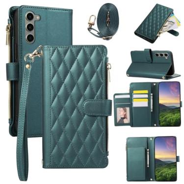 Imagem de Capa carteira para Samsung Galaxy S23, capa de couro com 6 compartimentos para cartão e 1 compartimento para dinheiro e 1 bolsa com zíper, capa à prova de choque com fivela magnética com alça de mão e