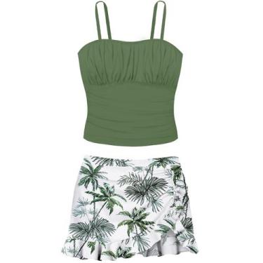 Imagem de Roupa de banho Tankini ADIRUN Girls Green Palm Size 13-14 anos