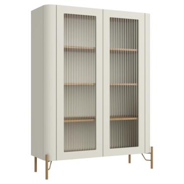 Imagem de Cristaleira Sala De Jantar 2 Portas Vidro Pés Industrial Dourado Naim I03 Luna Louro - Lyam Decor