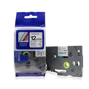 Imagem de Fita para Rotulador Compatível Brother Tze, TZ2-231, 12mm x 8m, Branca, Escrita Preta Plástica Laminada