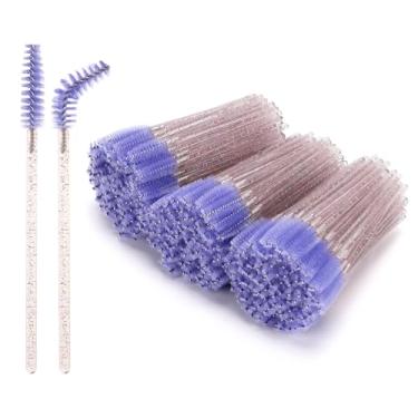 Imagem de Tbestmax 300 pincéis descartáveis para cílios, varinhas de rímel, pincéis de maquiagem, kits aplicadores para extensões de cílios e sobrancelhas - cabo colorido, roxo