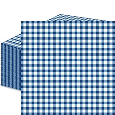 Imagem de Guardanapos de papel guingão azul e branco, guardanapos descartáveis de coquetel xadrez para piquenique, churrasco, casamento rústico, casa de fazenda, aniversário de verão, formatura, 4 de julho e