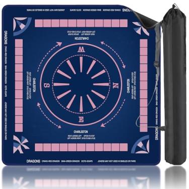 Imagem de American Mahjong Mat with Charles Rules + Carrying Bag, 32"x32" Non-Slip Noise Reducing Table Cover for Poker, Card & Board Games, Premium Gaming Mat
