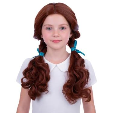Imagem de WAVELNM Peruca infantil marrom trançada, vermelha, marrom, trançada, peruca de Halloween, cosplay para meninas, perucas sintéticas de gengibre com touca de cabelo
