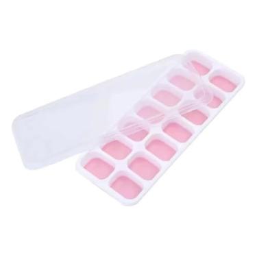 Imagem de Forma de Gelo com Tampa Rígida e Fundo de Silicone Flexível 14 Cavidades 25 x 9,7 x 2,7 cm (Rosa)