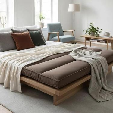 Imagem de Futon Casal Sofá Cama Dobrável 128x188cm Cor Castor, Espuma Hiper Soft, Capa Removível e Lavável em Suede, Multiuso – Confort Linens