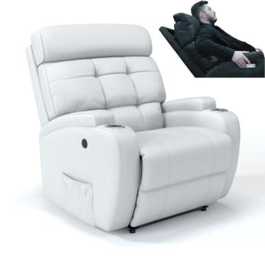 Imagem de Poltrona do Papai Reclinável Elétrica Bivolt Com Motor de Pescoço em Couro Bovino Damie (Branco)