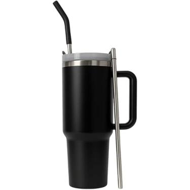 Imagem de Copo Térmico Aço Inox Fosco com Tampa em Acrílico e Canudo de ferro e plástico - 1200ml (Cor a Escolha)