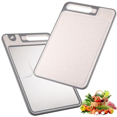 Imagem de Tábuas de corte para cozinha não tóxicas, aço inoxidável 304 e palha de trigo, tábua de cortar higiênica dupla face, não porosa, durável e fácil de limpar, pode ser lavada na lava-louças para carne