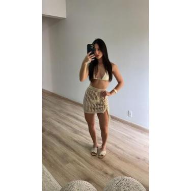 Imagem de Saia de Praia Feminina Curta Ajuste Lateral Tricot Verão - Calu Tricot