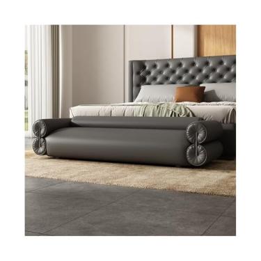 Imagem de Banco para entrada, banco de cama, quarto, couro legítimo, sofá de cabeceira longo, moderno, simples, sala de estar pequeno (cinza, grande)