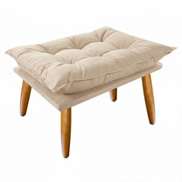 Imagem de Puff Retrô Retangular – Banqueta Estofada com Pés de Madeira para Sala, Quarto ou Hall (Kit 2 Unidades Opcional) (BEGE)