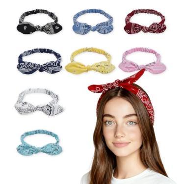 Imagem de 1 tiara elástica torcida de orelha de coelho – tiara de cabelo floral floral Paisley Ditsy, acessório de cabelo feminino de fio floral de borda fina, azul escuro