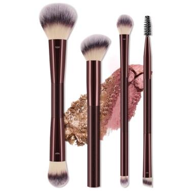 Imagem de 4 pincéis de sombra de cabeça dupla, pincel de maquiagem potente para líquido, creme e pó - pincel de polimento, mistura e rosto