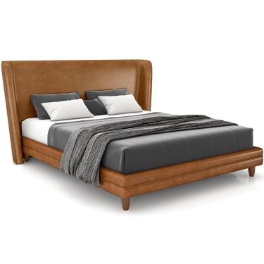 Imagem de Cabeceira King Nilo 195cm Com Cama Pés Madeira Suném P05 Couríssimo Whisky - Lyam Decor