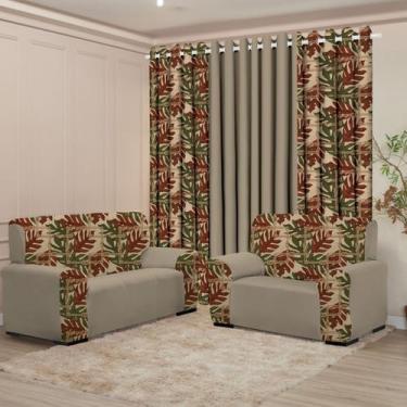 Imagem de Kit Sala Floratta Cortina 3 Metros Kit Capa Sofá 3 E 2 Lugares Coladin
